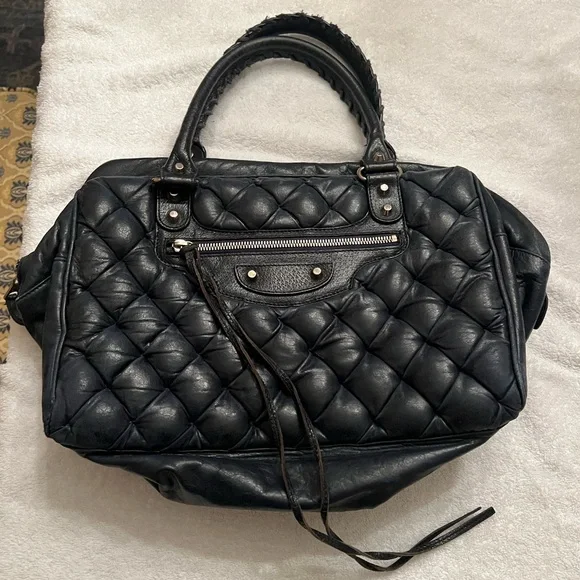 Balenciaga Deep Navy Quilted Leather Tote with Chain Detail - Picture 6 of 6